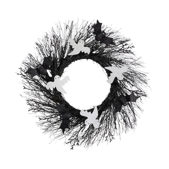 22" Halloween Ghost & Bats Twig Wreath
